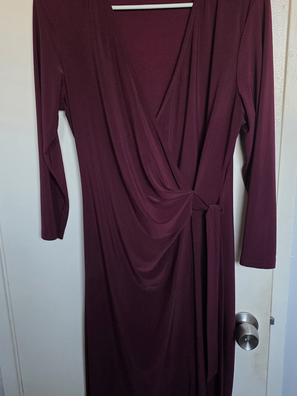 Anne Klein Burgundy Long-Sleeve Wrap Dress